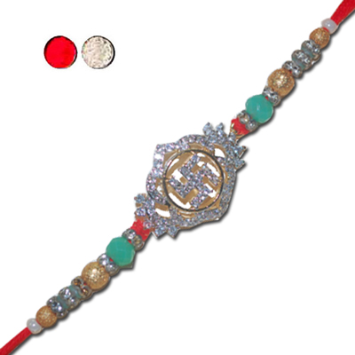 "AMERICAN DIAMOND (AD) RAKHI -AD 4240 A- 009(Single Rakhi) - Click here to View more details about this Product